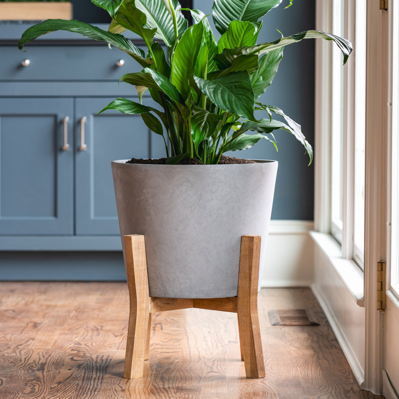 Jardinière contemporaine 16 po avec support, gris, paquet de 2