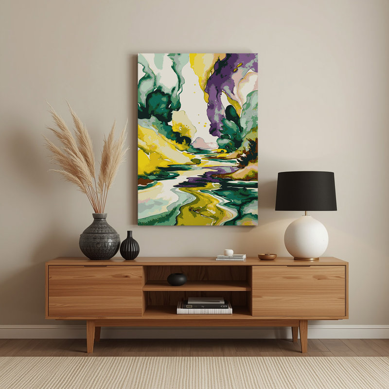 Aquarelle paysage 95, art mural en métal beige, H 14 po x l 11 po
