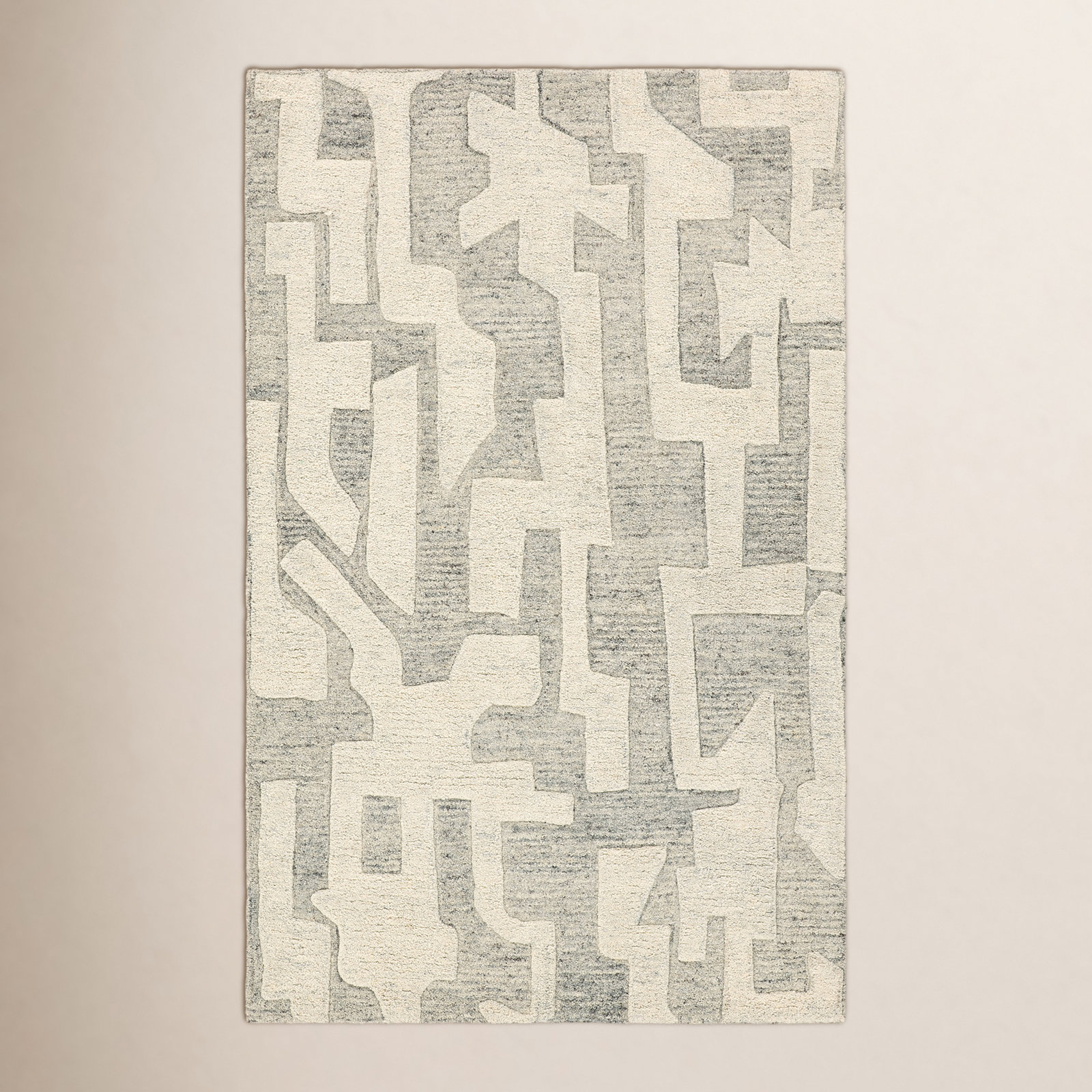 Gray Cream Hand-Tufted Abstract Rug, Rectangle 8'6" x 11'6"