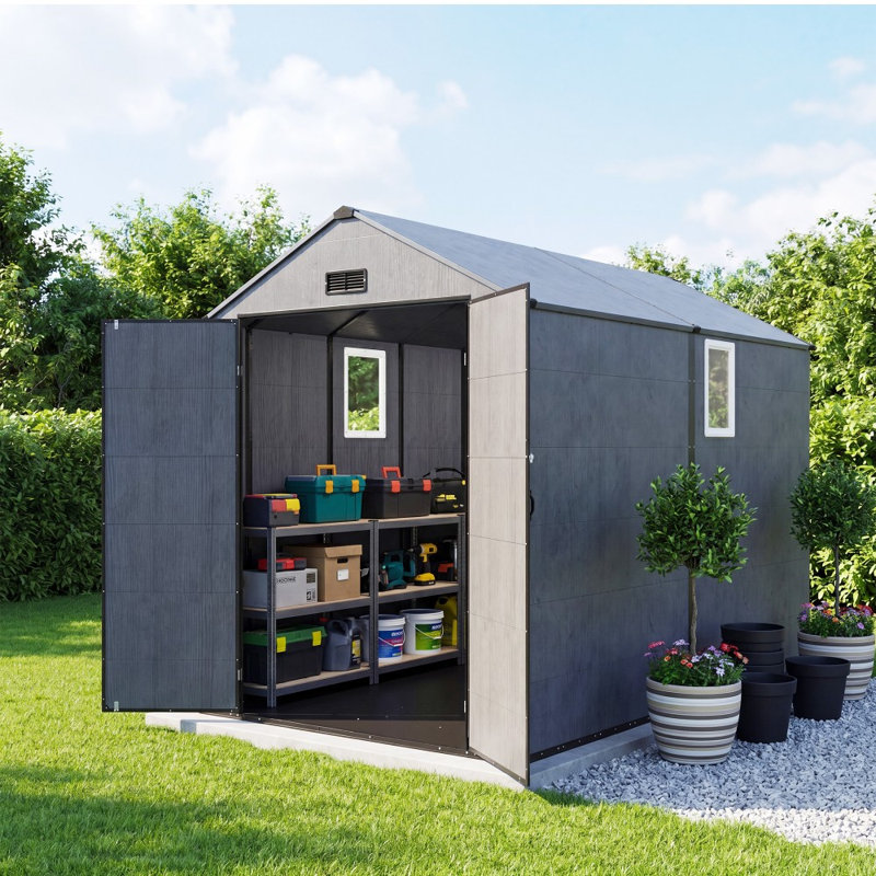 6 ft. W x 10 ft. D Resin Outdoor Storage Shed with Floor and 2 Windows, 6 ft. W x 10 ft. D