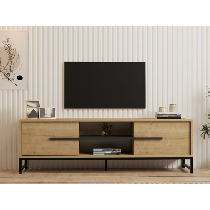Meuble télé élégant et moderne, chêne saphir, 63,0 po x 19,7 po x 15,7 po | 100% panneau de particules enduit de mélamine, épaisseur: 0,7 pouce | Conception murale, plusieurs tablettes, idéale pour le salon et les espaces de divertissement
