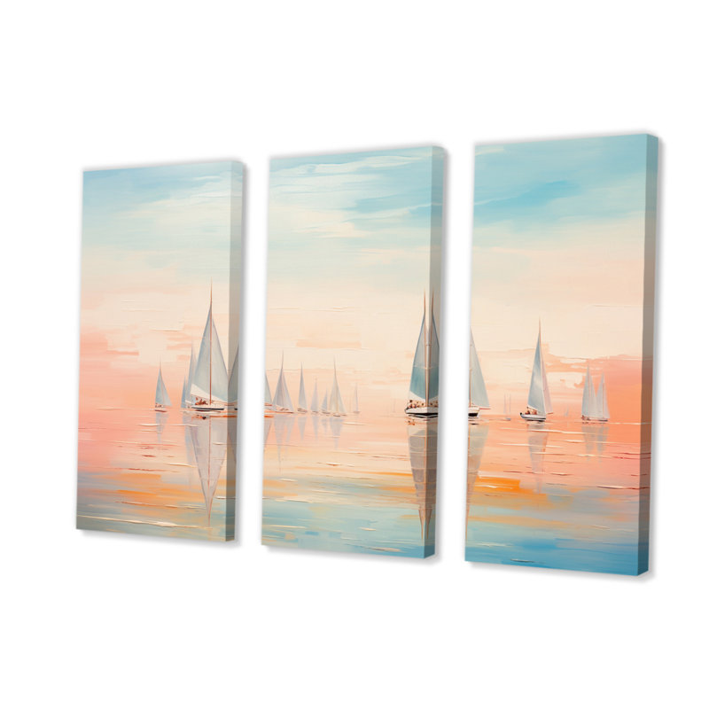 Bateau serein sur une toile, 3 pièces, reproduction, H 28 po x l 36 po x P 1 po