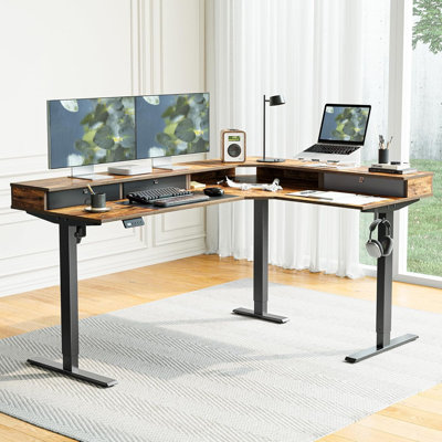 L-Shaped Electric Standing Desk With Drawers by Inbox Zero