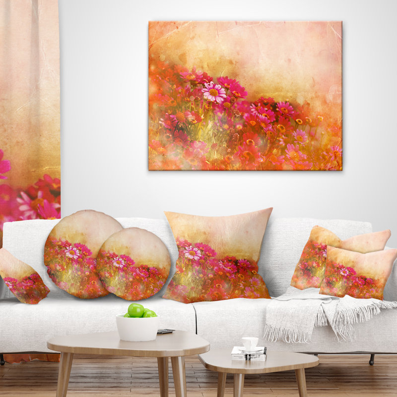 Belles petites fleurs au printemps - coussin à imprimé floral, 18 po x 18 po, Coussin décoratif