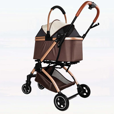 Pet Stroller for Dogs and Cats, 2-in-1 Detachable Foldable 4-Wheel Design with Sun Canopy and Storage Basket