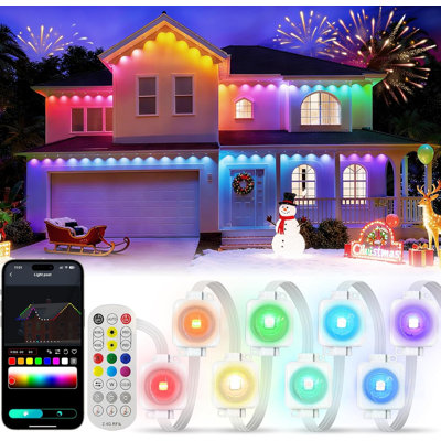 Guirlande lumineuse permanente de 15 m (50 pi) pour avant-toit, DEL RVB+IC avec application et télécommande, 100 modes d'éclairage, étanche IP67, idéale pour la décoration intérieure et extérieure (Noël, Halloween, fêtes et usage quotidien).