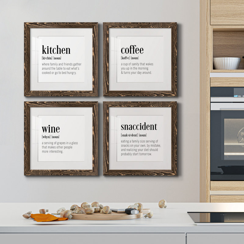 " Kitchen Definition " 4 - Pieces, Walnut Canvas Framed, 24" H x 24" W x 1" D