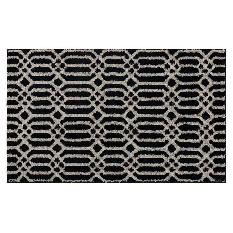 Tapis de bain en tricot géométrique Linkage, Noir / silex, L 24 po x L 40 po