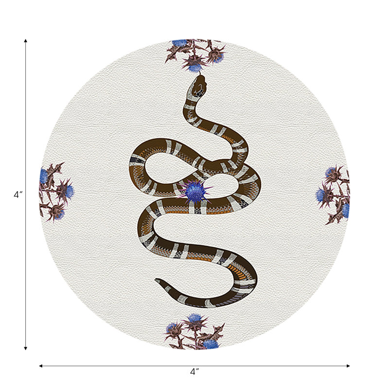 Sous-verres ronds en cuir végétalien bleu et blanc Thistle and Snake, Bleu/blanc