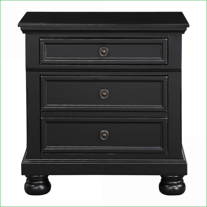 Table de chevet transitionnelle noire à 2 tiroirs - sans assemblage