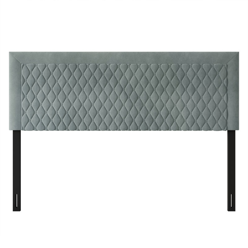 Tête de lit tapissier en velours, Bleu clair, Grand