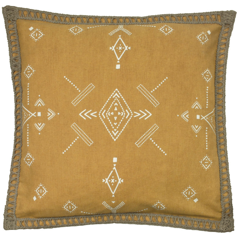 Inka Square Cushion, Yellow, Polyester