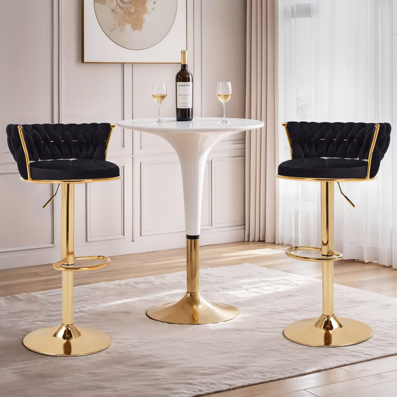 Ensemble de 2 tabourets de bar modernes en velours tissé, réglables en hauteur, pivotants et avec dossier, chaises de bar rembourrées avec base dorée pour cuisine, bar ou salle à manger.