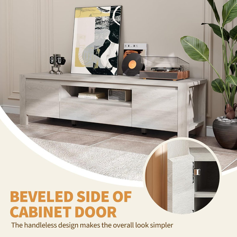 Meuble télé, avec portes et armoire, H 17,7 po x L 55,1 po x l 15,8 po, Gris