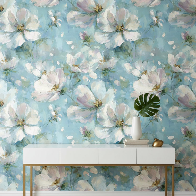 Papier peint floral abstrait mural bleu