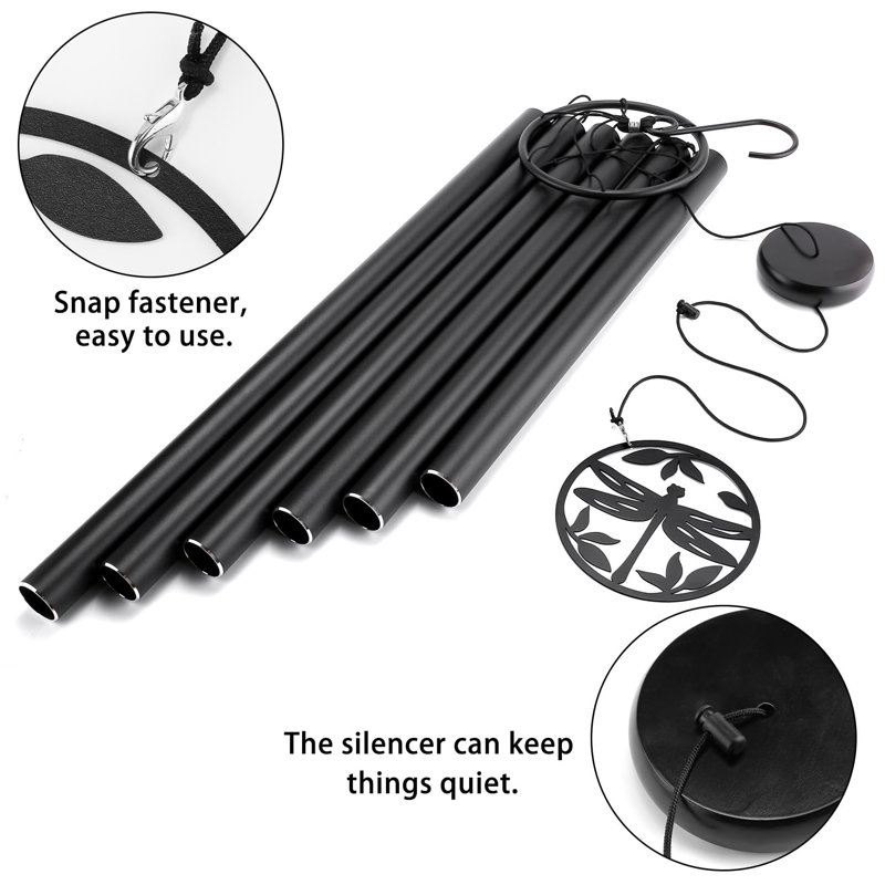 45" Black Aluminum Dragonfly Memorial Wind Chimes