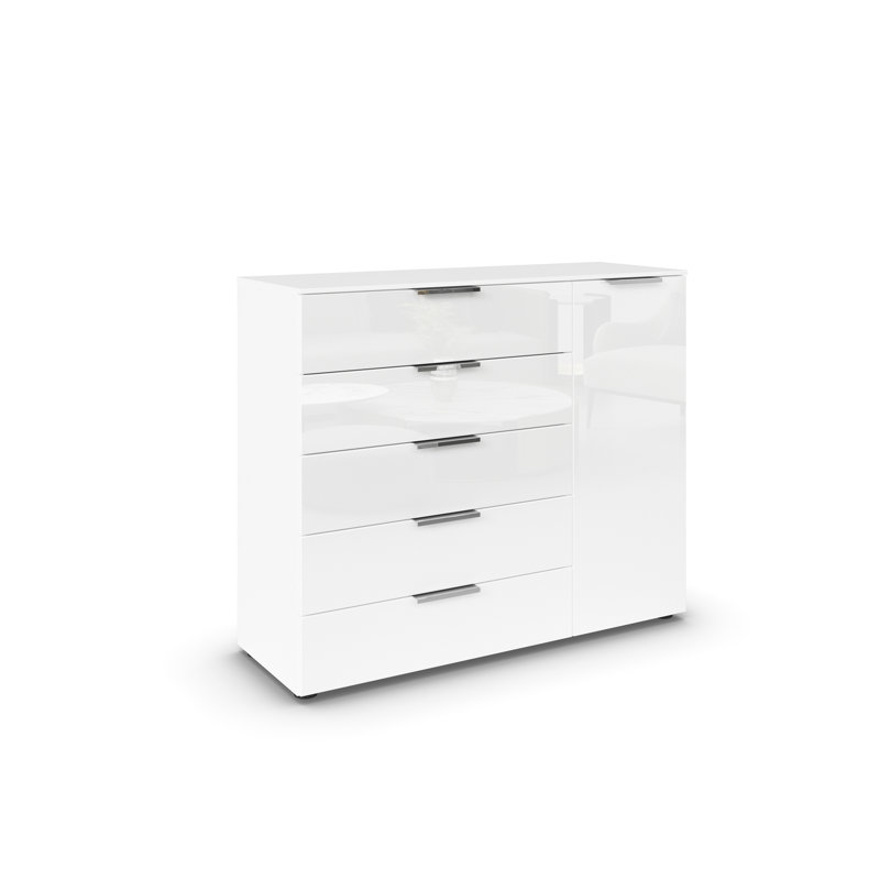 Flipp 5 - Drawer Chest of Drawers, Alpine White/White Glass/Chrome