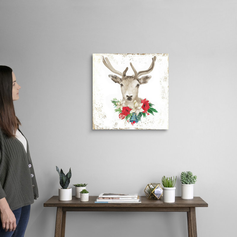 Cerf de Noël-reproduction d’art sur toile, Toile tendue, H 20 po x l 20 po x P 1,25 po