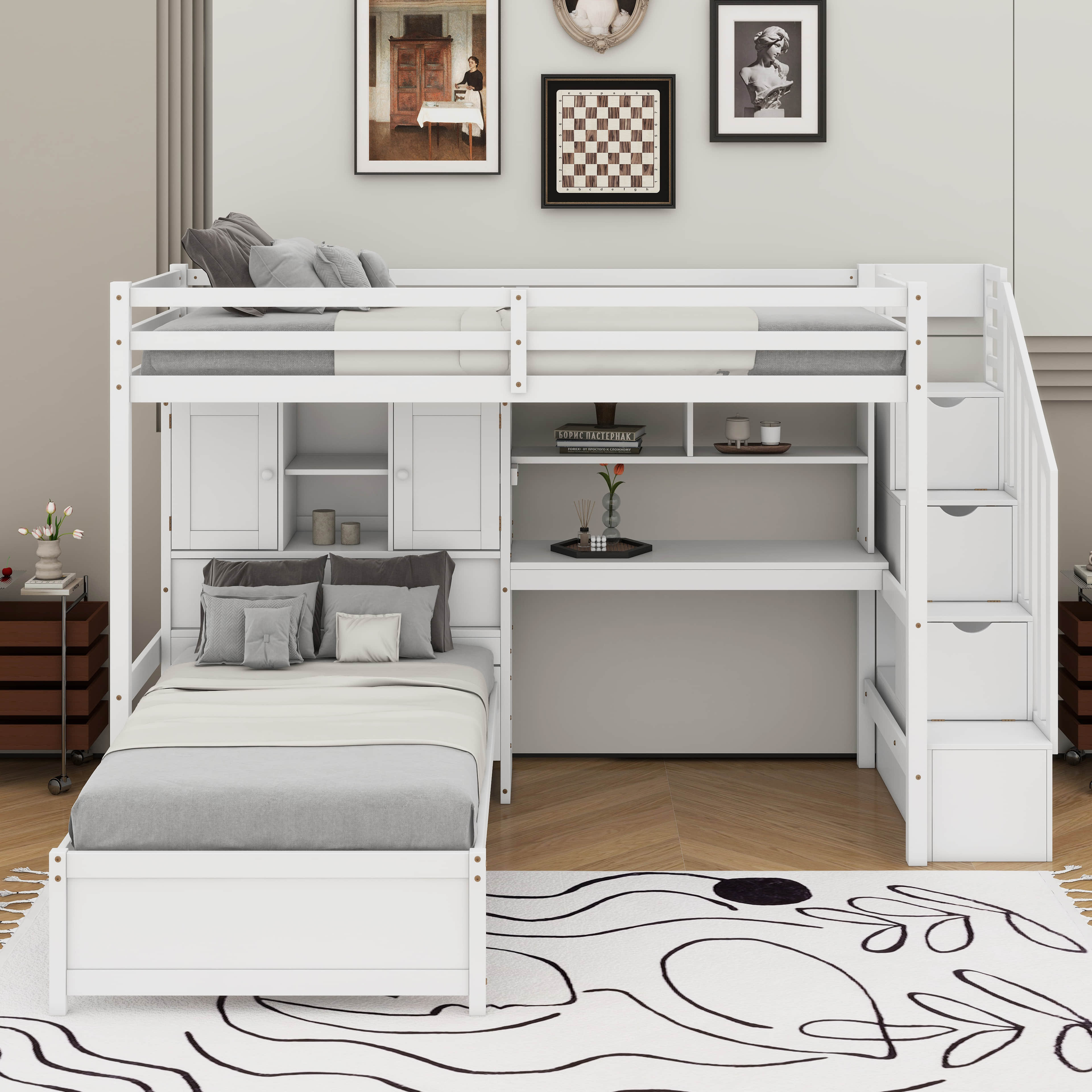 Harriet Bee Twin Over Twin Loft Bed With Desk | Wayfair