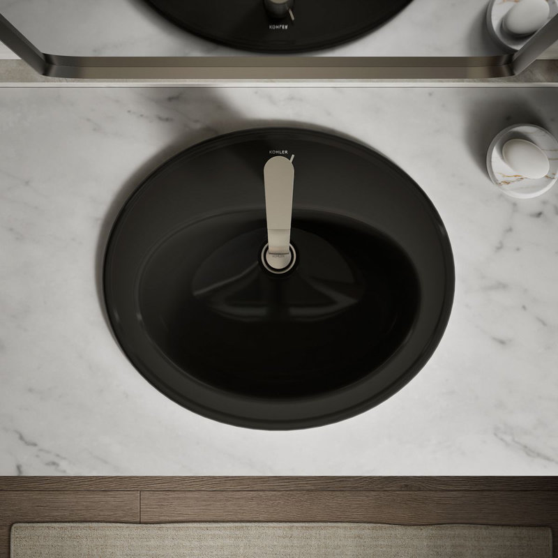Pennington Ceramic Oval Drop-In Bathroom Sink with Overflow, Black, Single