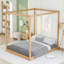 Grand lit plateforme à baldaquin avec pieds de soutien, finition naturelle et design moderne pour des meubles de chambre à coucher durables et élégants-118038132