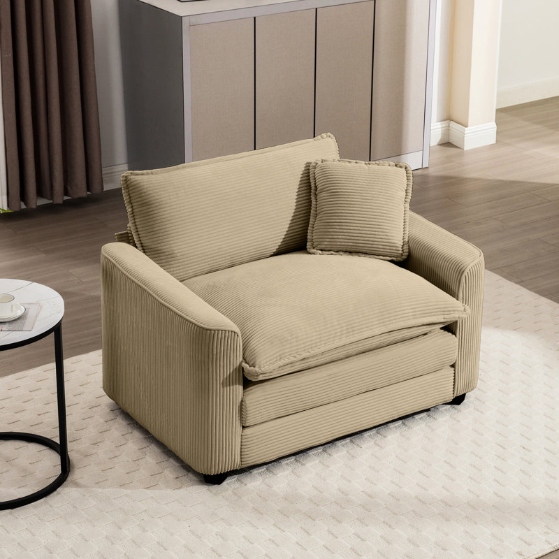 Canapé à siège profond en tissu brun clair en velours côtelé confortable avec un oreiller, convient au salon et à la chambre à coucher, club plusieurs occasions