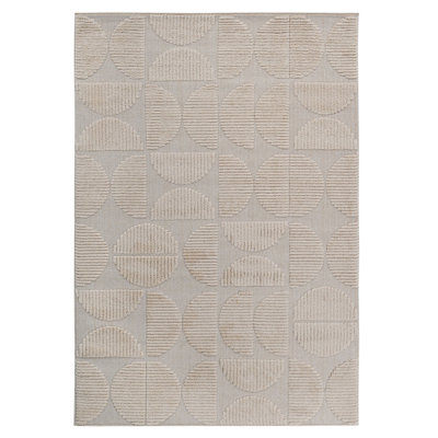 Step Collection High-Low Beige Indoor Area Rug, 6'7''X9', Modern, Contemporary, Geometric, Bohemian, Bedroom, Kitchen, Living Room, Non Shedding Carpet