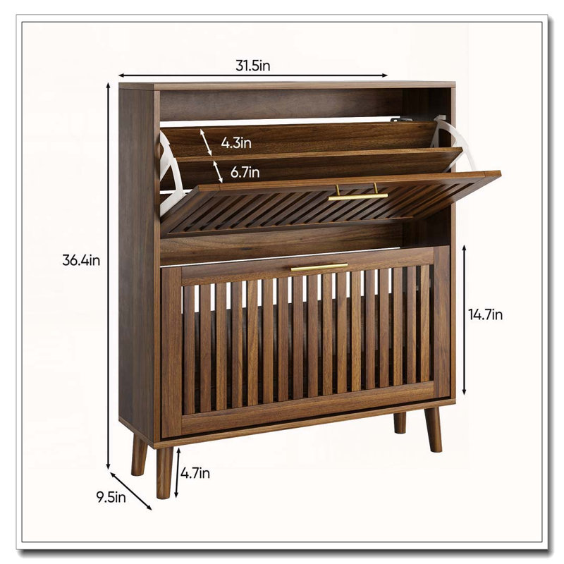 Armoire à chaussures 23,6 po en noyer, H 36,4 po x l 31,5 po x P 9,5 po
