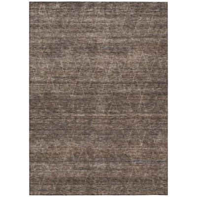 8' X 10' Coffee And Ivory Geometric Washable Indoor Outdoor Area Rug