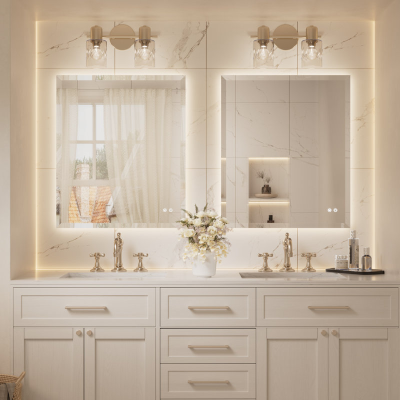 Beveled LED Backlit Bathroom Vanity Mirror, 36" x 30"
