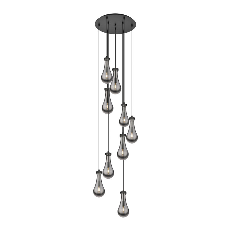 Luminaire suspendu à 9 lumières Rameriz, Gris fumée clair, Noir mat