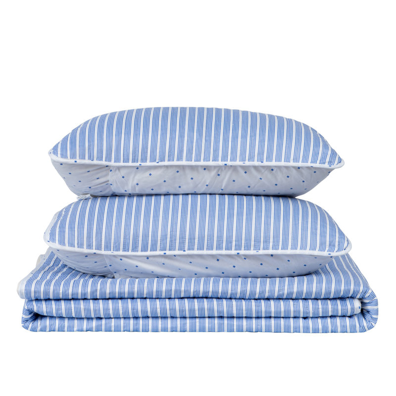 Ensemble de courtepointe réversible en microfibre / polyester Marcie, Bleu, Courtepointe simple / simple TG + 1 taie décorati