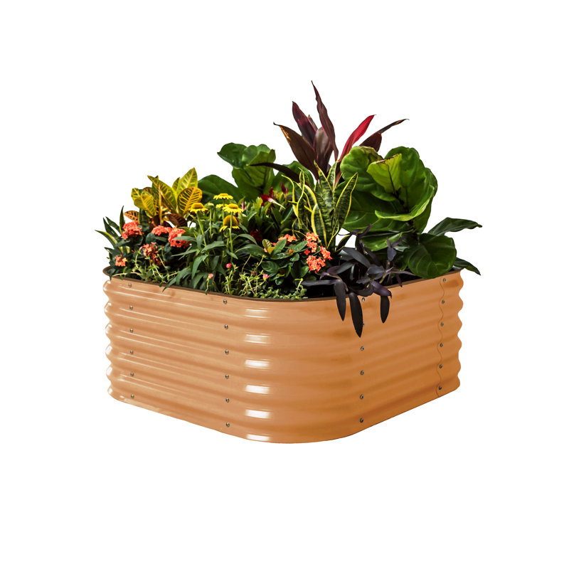 17" Tall 4 In 1 Modular Metal Outdoor Raised Garden Bed, Terra Cotta