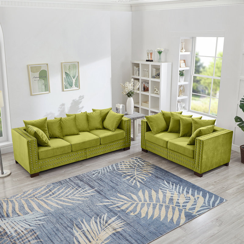 Velvet Upholstered 2+ 3 Seater Sofa, Green