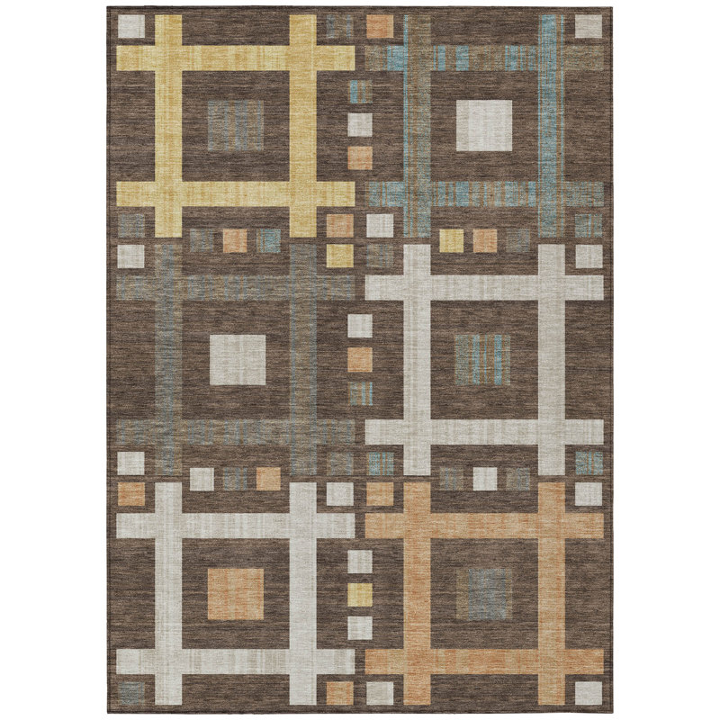 Machine Washable Indoor/Outdoor Chantille ACN2708 Geometric Rug, Chocolate, 9' x 12'