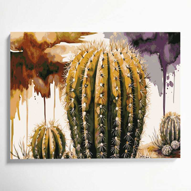 «Southwestern Plants Barrel Cactus 152», art mural sur toile brune, H 11 po x l 14 po