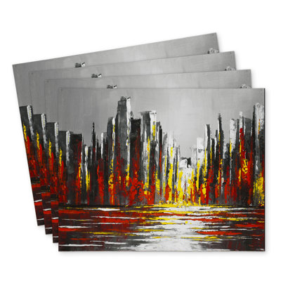 Abstract Red Skyline Polyester Placemats Set of 4 - Home Decor