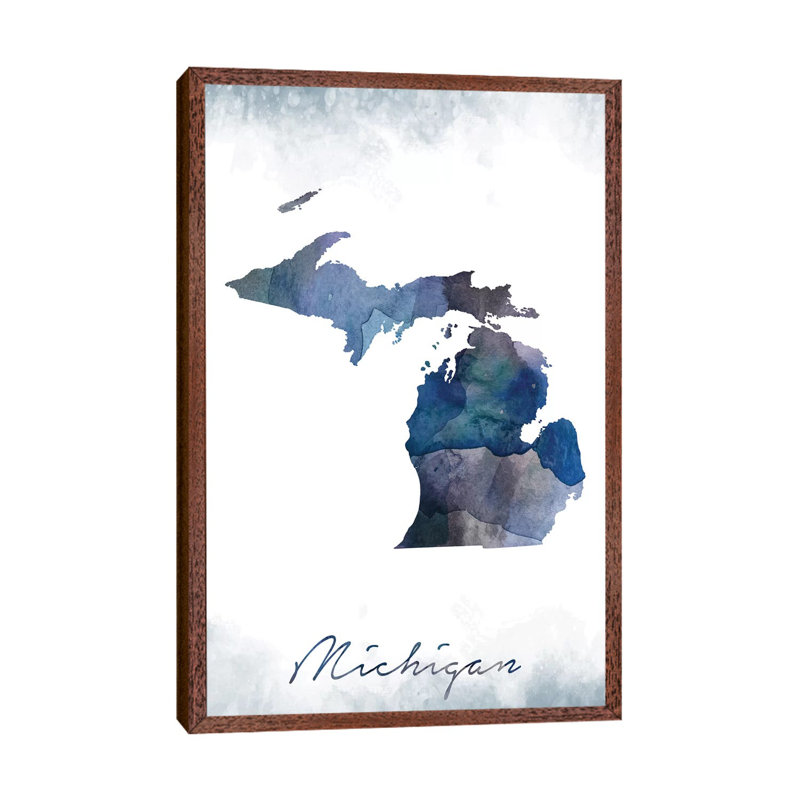 Michigan State Bluish - Print on Canvas, 101.6 cm H x 66.04 cm W, Classic Brown Wood Framed