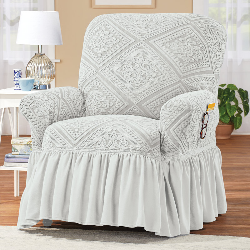 Élégante housse de meuble extensible avec bordure à volants, Polyester gris