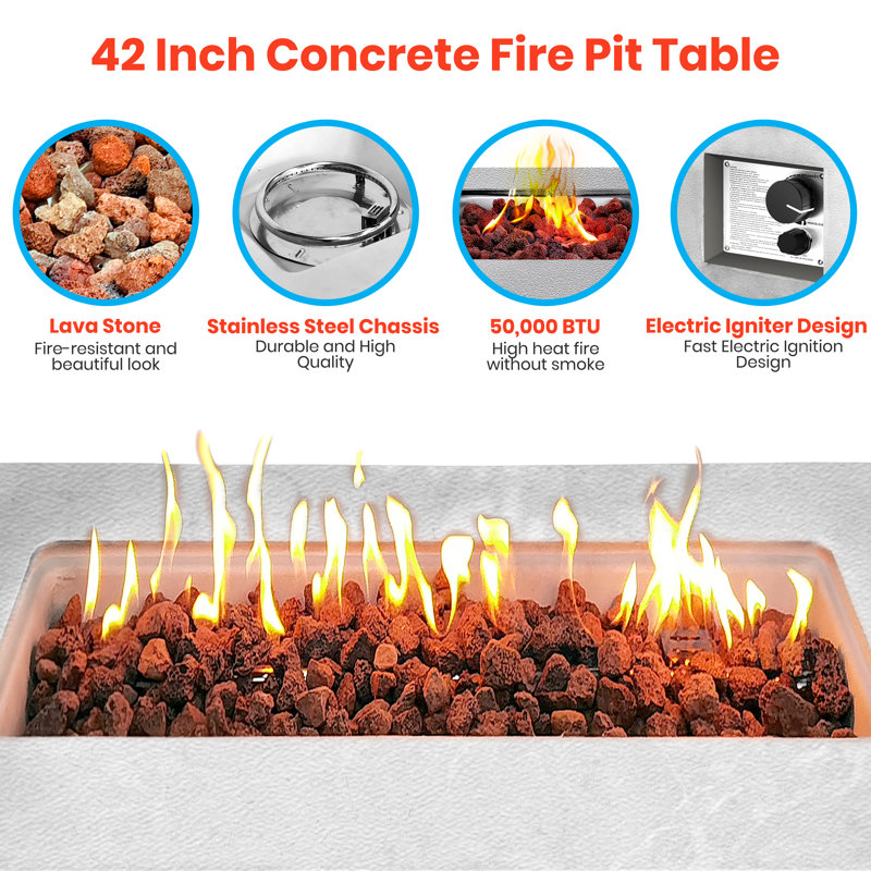 Gray Concrete 50,000 BTU Propane Gas Fire Pit Table