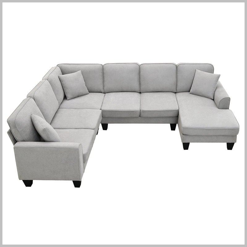 Upholstered U-Shaped Sectional Right Hand Facing, Light Gray 100% Polyester