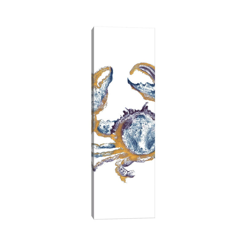 Surf Side Golden Blue Crab by Patricia Pinto - Painting on Canvas, 91.44cm H x 30.48cm W x 3.81cm D, Wrapped Canvas