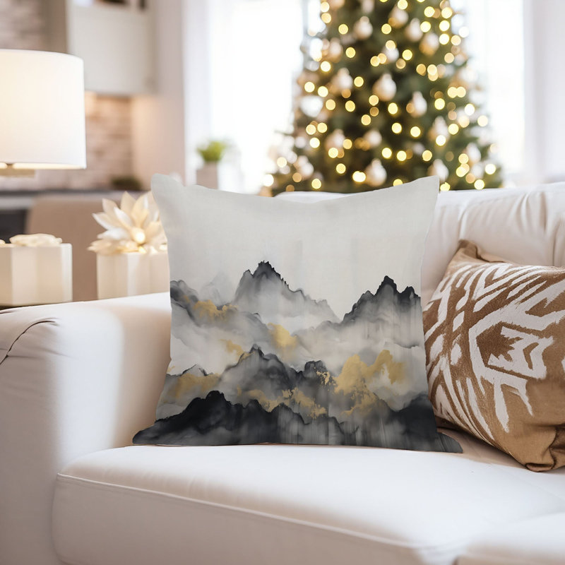 Landscape and Nature Mountain Solace Mountains Modern, Gold/Gray, 18"H x 18"W