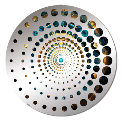 Ancient Atlantis Mandala In Gold And Turquoise IV - Spiral Circle Wall Mirror