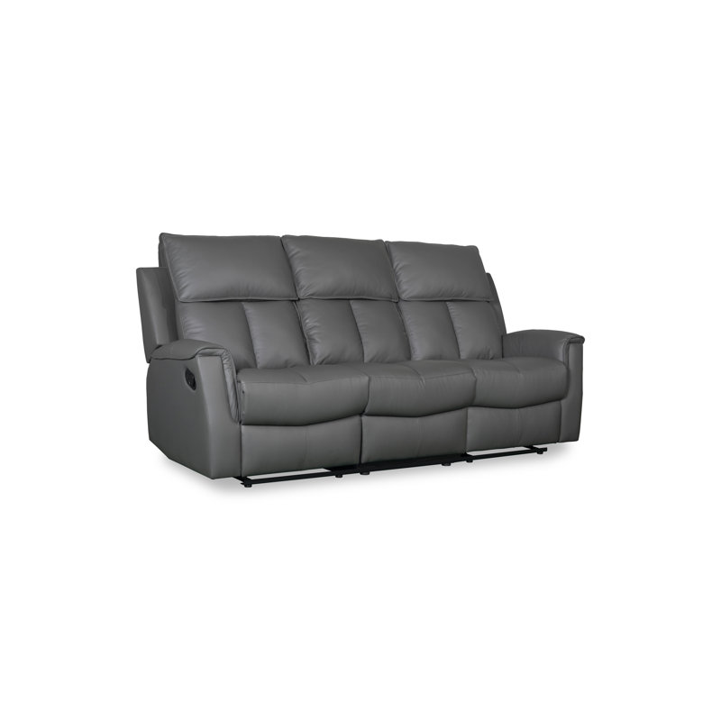 Bergamo Genuine Leather Reclining Sofa, Grey, 3