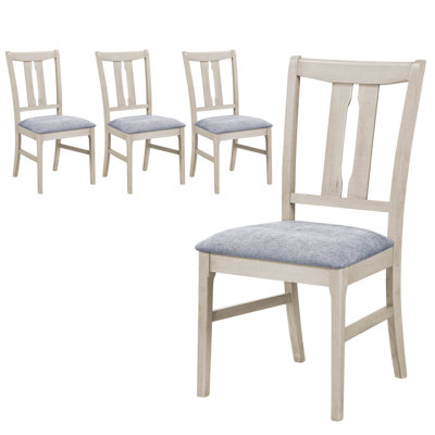 4PCS Wooden Dining Chairs Fabric Upholstered Kitchen Chairs with High Curved Back Gray + White