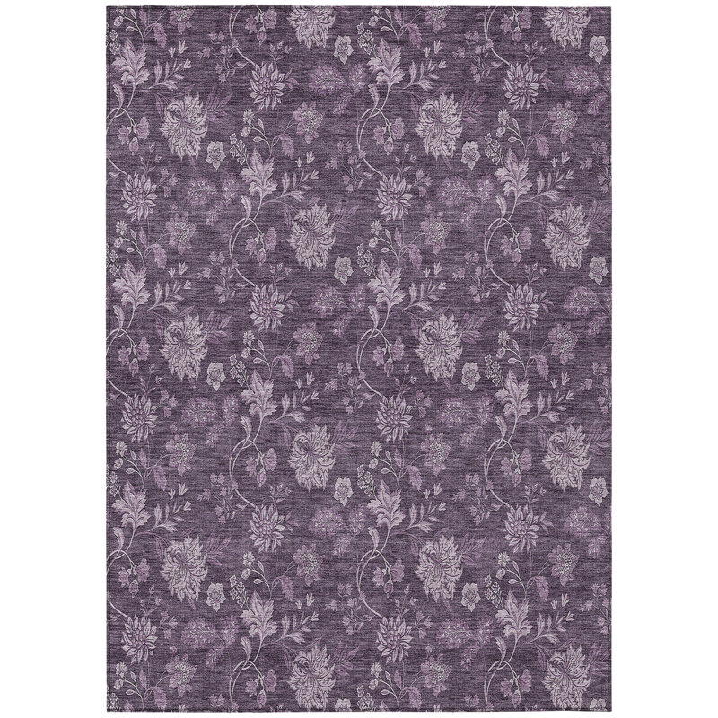 Tapis extérieur lavable floral mauve et lavande 10 pi x 14 pi