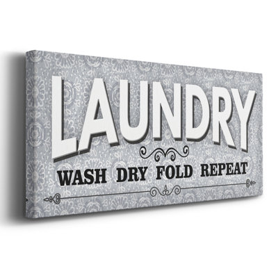 «Laundry Sign Wash» - Toile tendue avec châssis - Prêt à accrocher