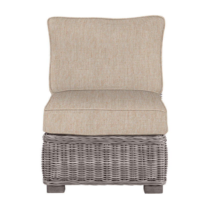 Fauteuil de chambre modulaire d'extérieur en résine tressée rustique N-Dura, Welt, Huître, Toile sable