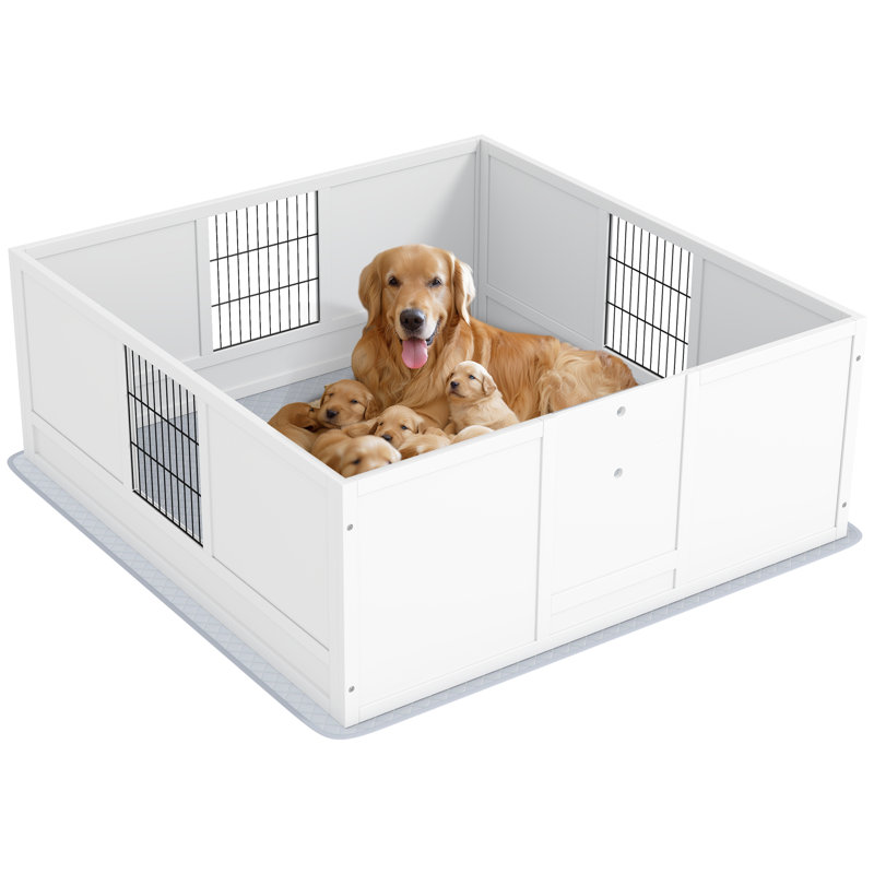 Whelping Box for Dogs and Puppies, Dog Whelping Box with Waterproof Pee Pad, Adjustable Height Door, for Large Dogs Indoor Use, 49" x 47" x 19"